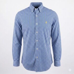 Ralph Lauren Classic Fit Gingham Shirt Mens L Blue White Button Down Pony Logo